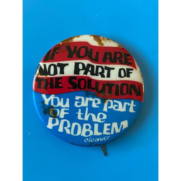 Vintage 1960s Black Panther Pin Eldridge Cleaver Quote Not Part Solution then Pr - Picture 1 of 3